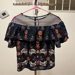 ONLY Navy Floral Off-Shoulder Blouse size XS
